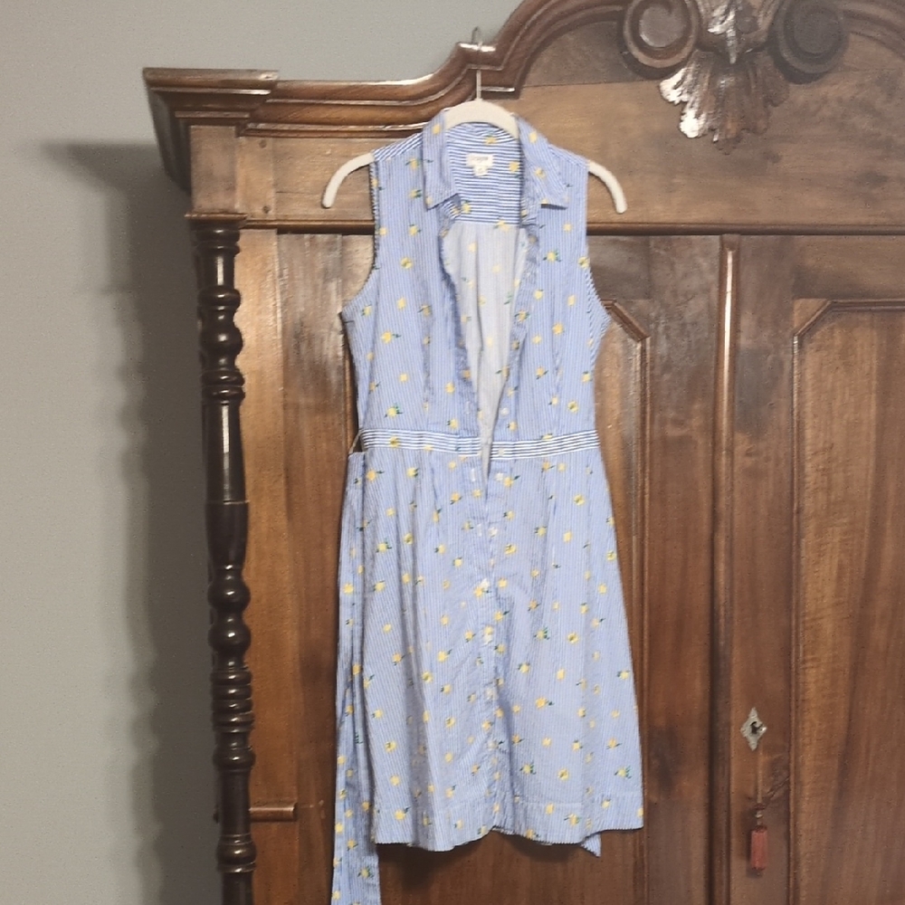 J. Crew Blue and White Midi Dress with Yellow Accents